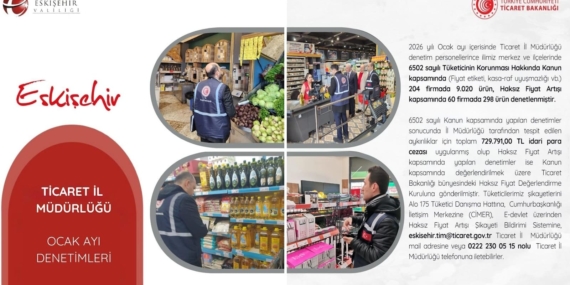 Eskişehir’de 204 firmada 9 bin ürün denetlendi: 729 bin TL para cezası kesildi