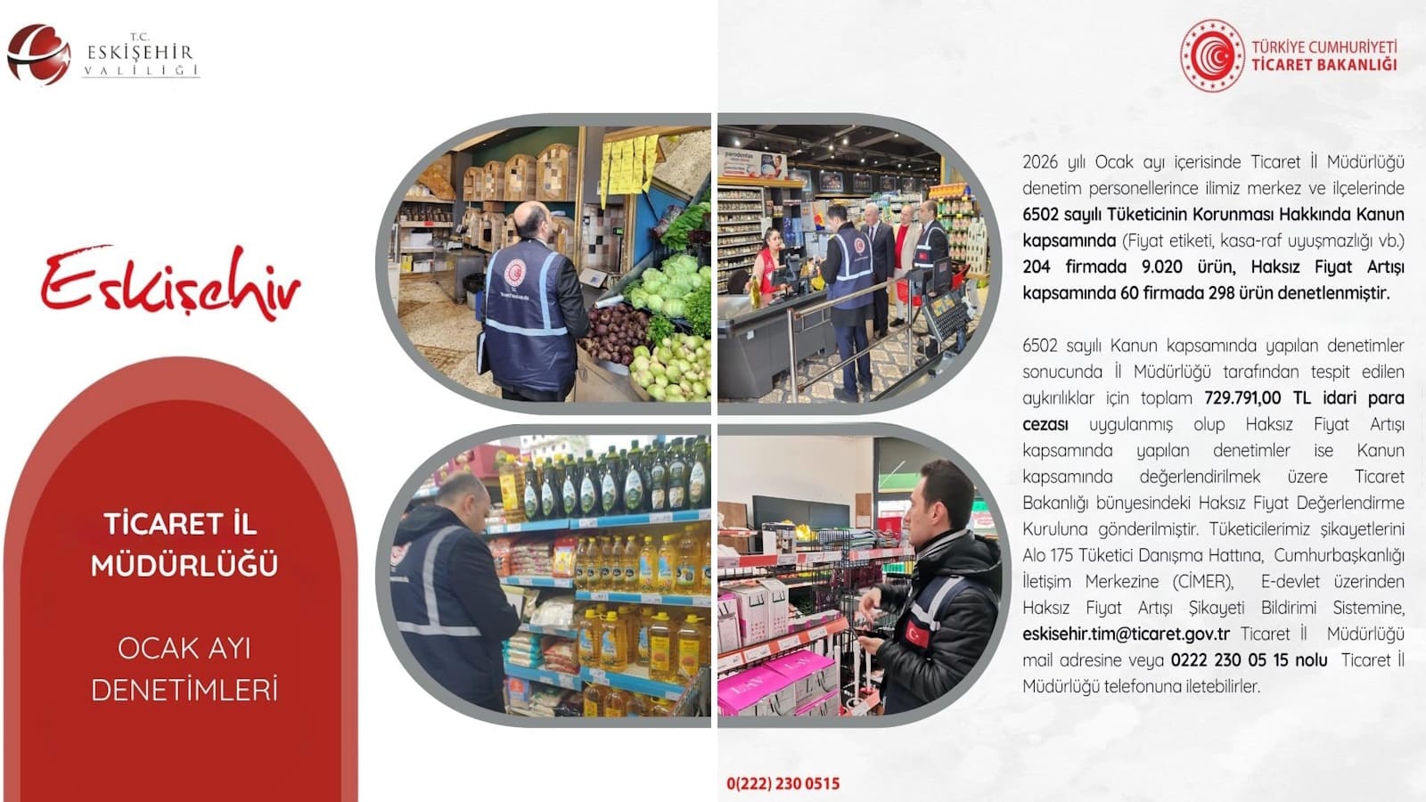 Eskişehir’de 204 firmada 9 bin ürün denetlendi: 729 bin TL para cezası kesildi