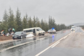 ESKİŞEHİR- AFYONKARAHİSAR YOLUNDA KONTROLDEN ÇIKAN MİNİBÜS ŞARAMPOLE SAVRULDU